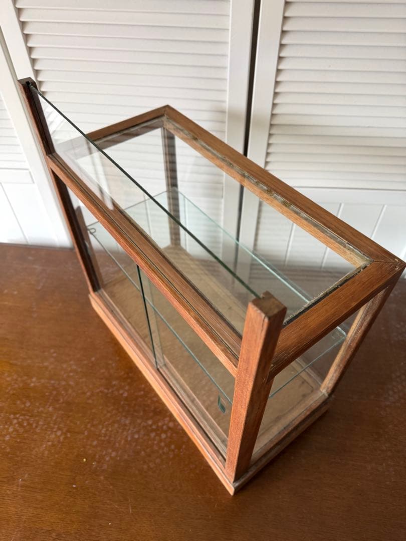 アンティーク 木枠のガラスケース 2段4面ガラスショーケース 古道具 什器