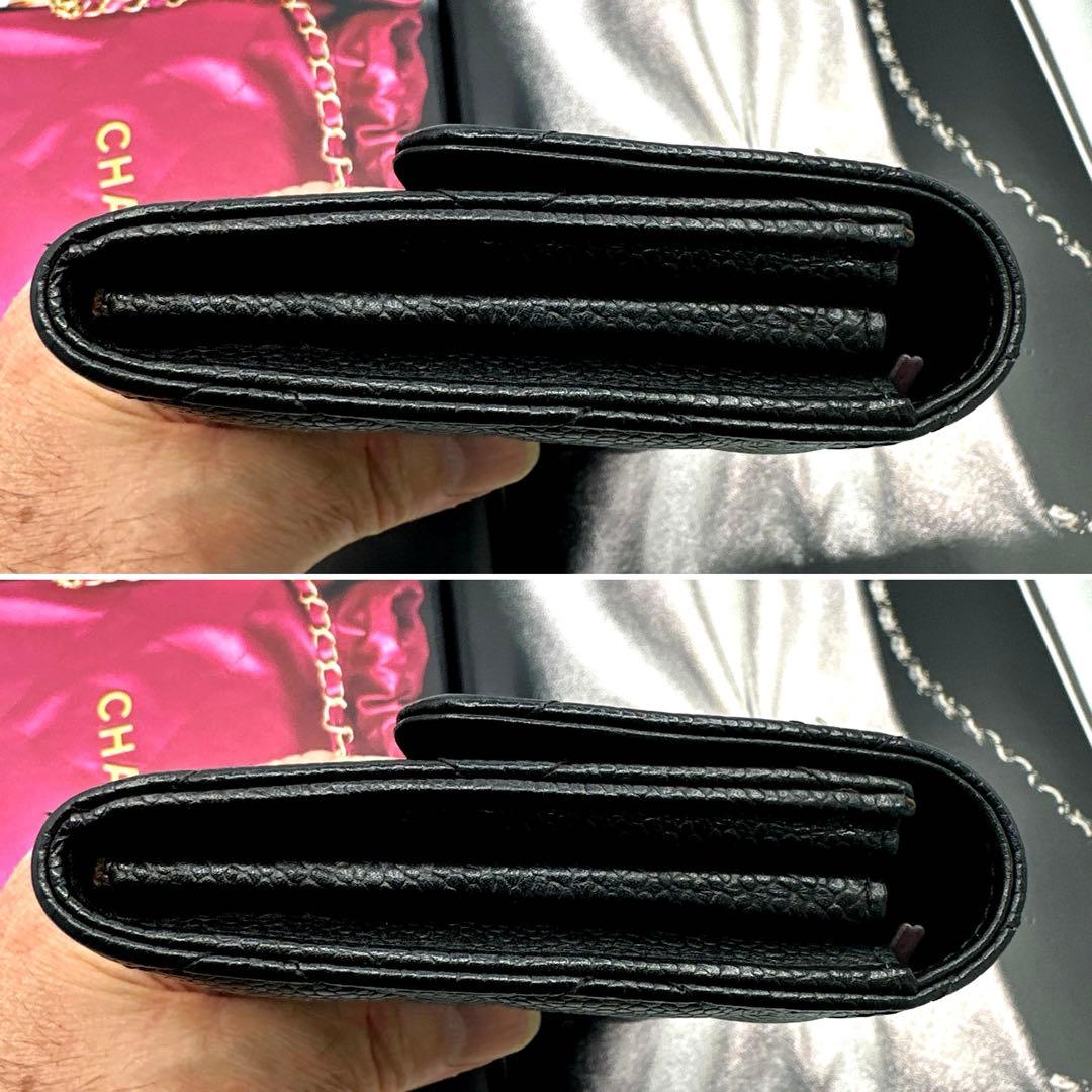 シャネル　CHANEL マトラッセ　キャビアスキン　フラップ　長財布