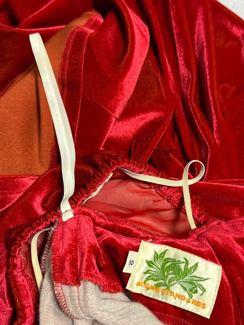 アロハスタンダード ハワイ フラダンス ベロア ドレス 長袖 赤 衣装