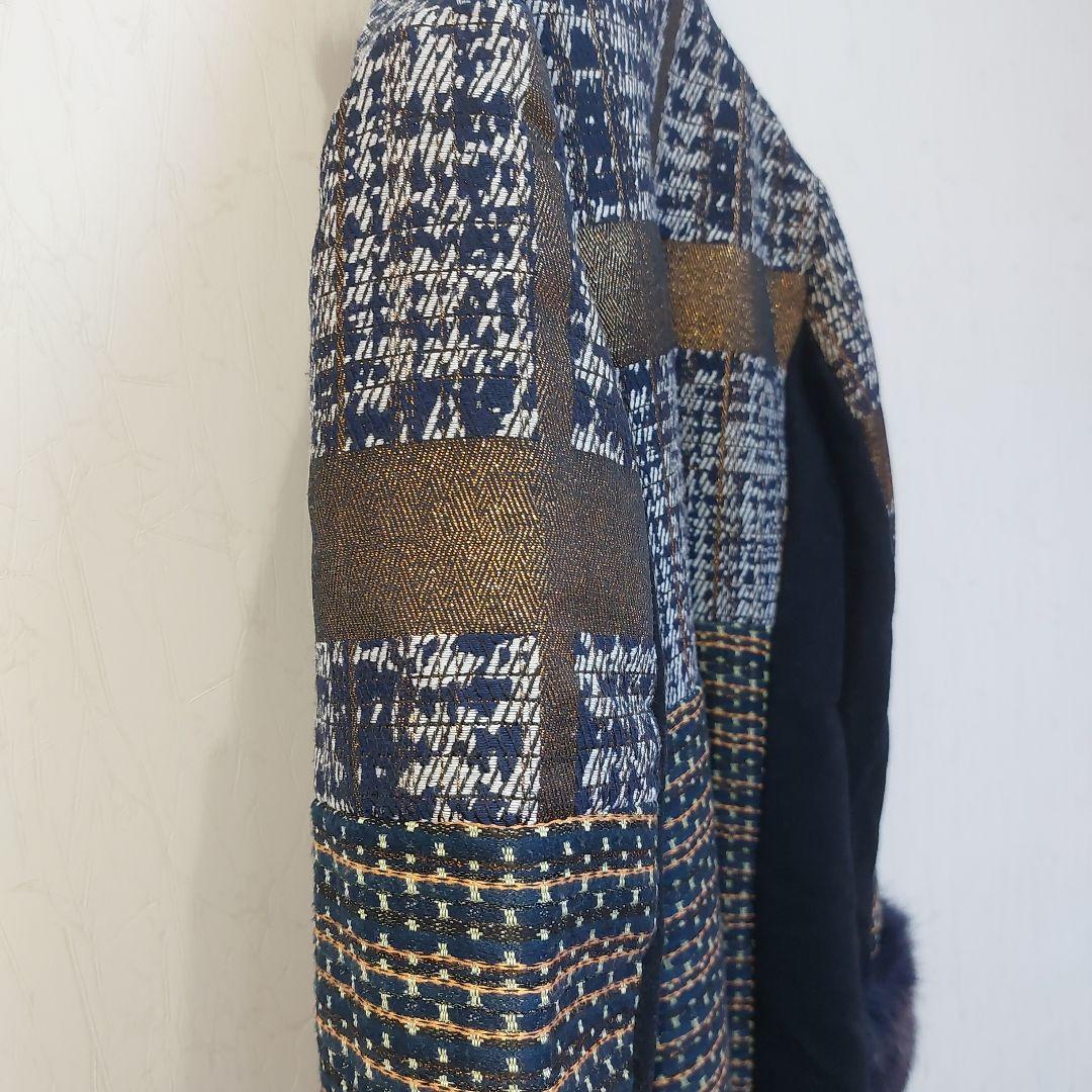 個性派✨Desigual 豪華刺繍 デニムパッチワーク ロングコート ファー襟