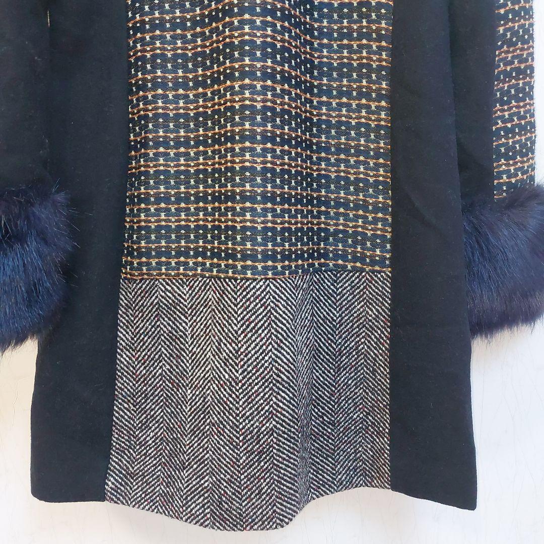 個性派✨Desigual 豪華刺繍 デニムパッチワーク ロングコート ファー襟