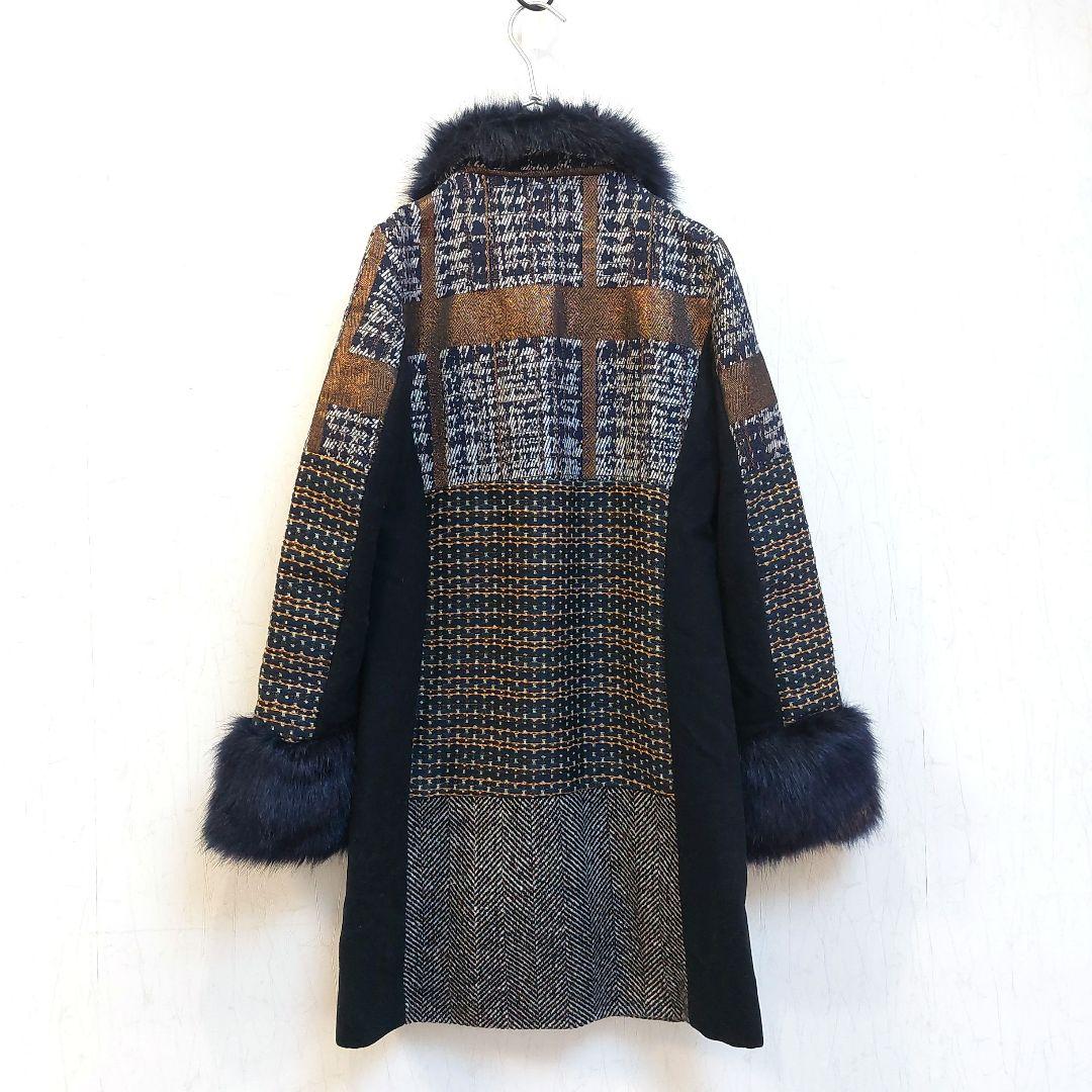 個性派✨Desigual 豪華刺繍 デニムパッチワーク ロングコート ファー襟