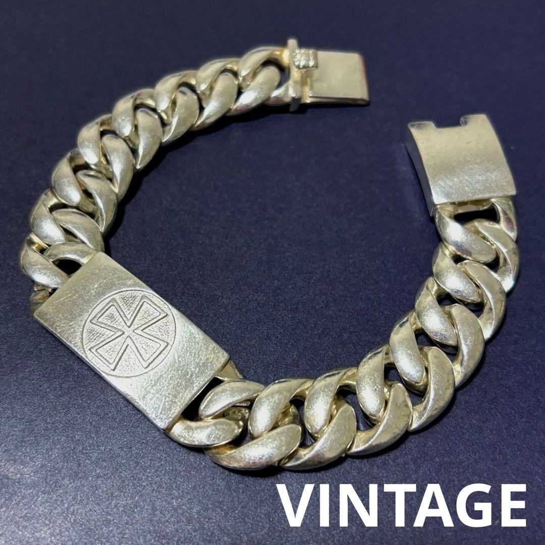 US輸入 クロスプレートブレスレット 80sヴィンテージ 925刻印あり 人気