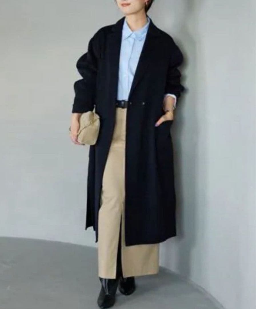 スローブイエナ　ハミルトン　ダブルフェイス　ウールチェスターコート　紺　Free