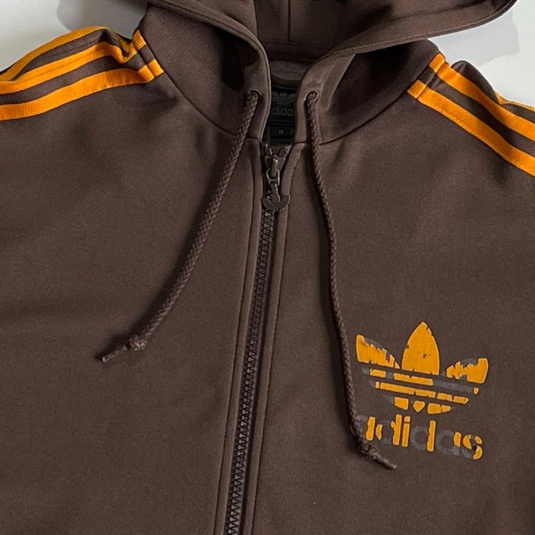 Adidas フード付き ジャージ M こげ茶 オレンジ トラックジャケット