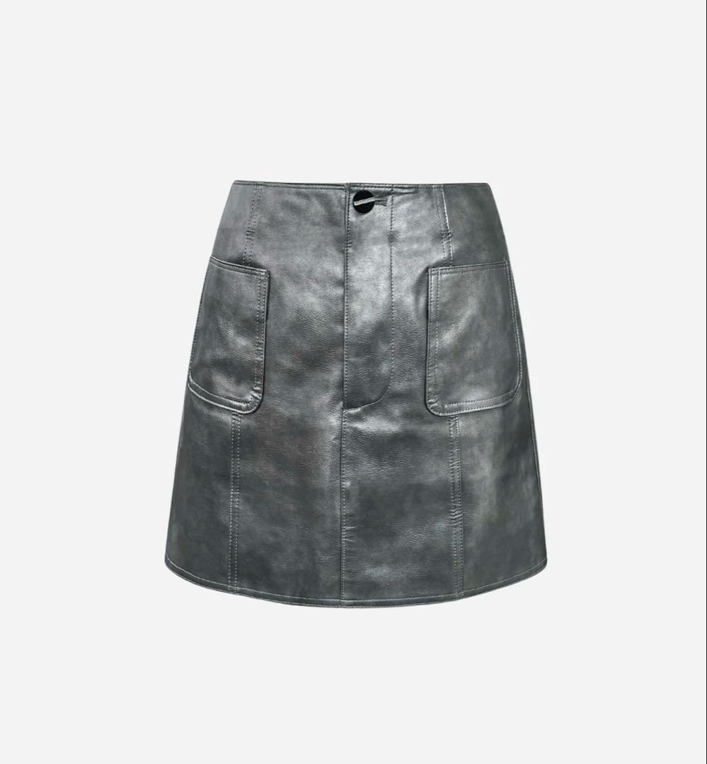sheller silver leather mini skirt M - メルカリ