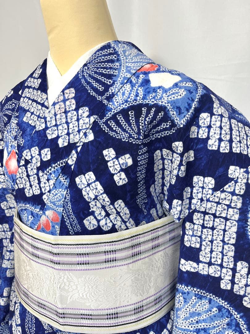 【美おり】YK52003 浴衣 有松絞り 浴衣 うちわ柄 Sサイズ