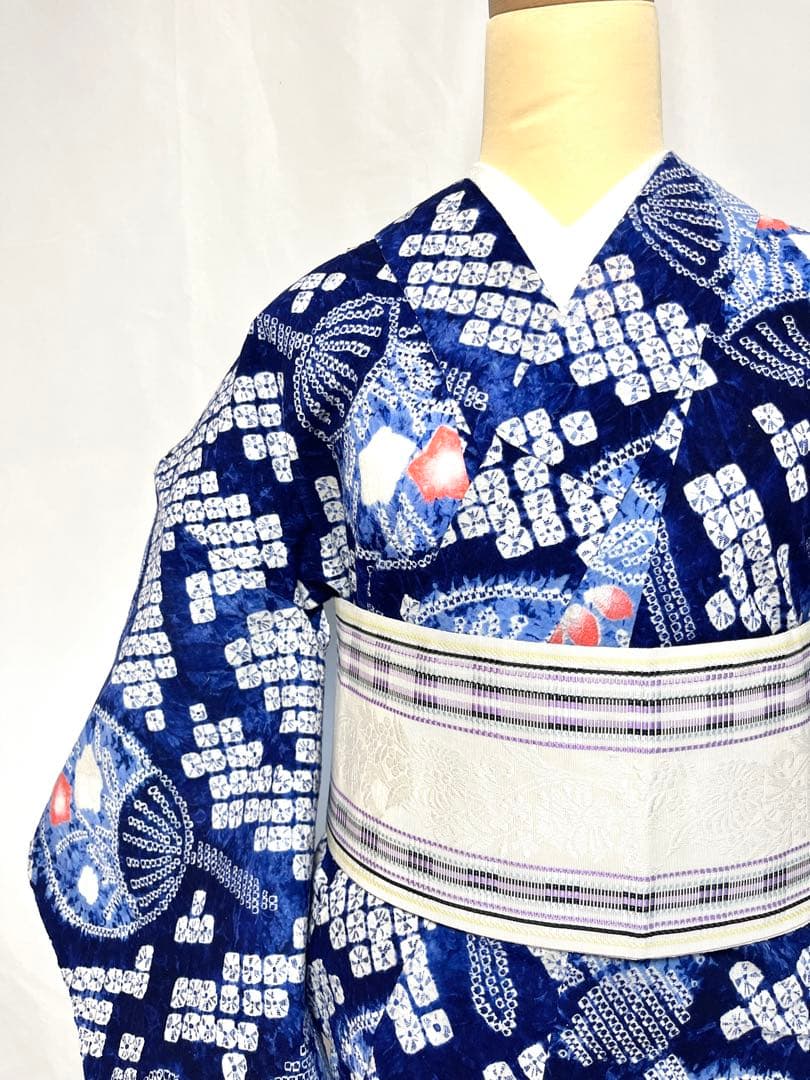 【美おり】YK52003 浴衣 有松絞り 浴衣 うちわ柄 Sサイズ