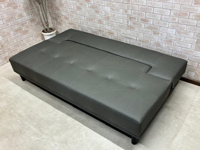 ソファーベッド　ソファ　レザーファブリック　ダークグレー　モダン　未使用品