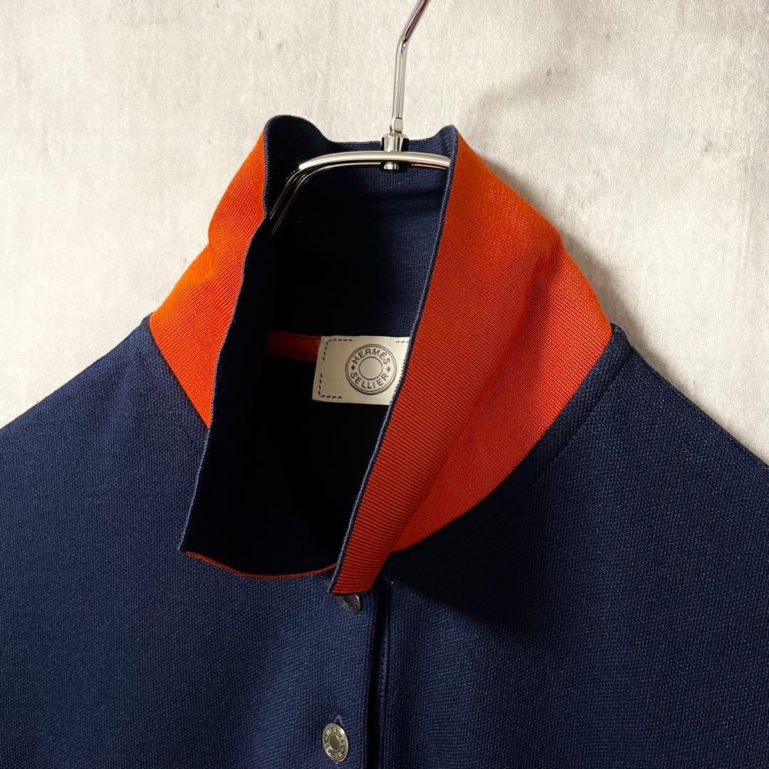 試着のみ】エルメス セリエボタン ポロシャツ ネイビー オレンジ Mサイズ