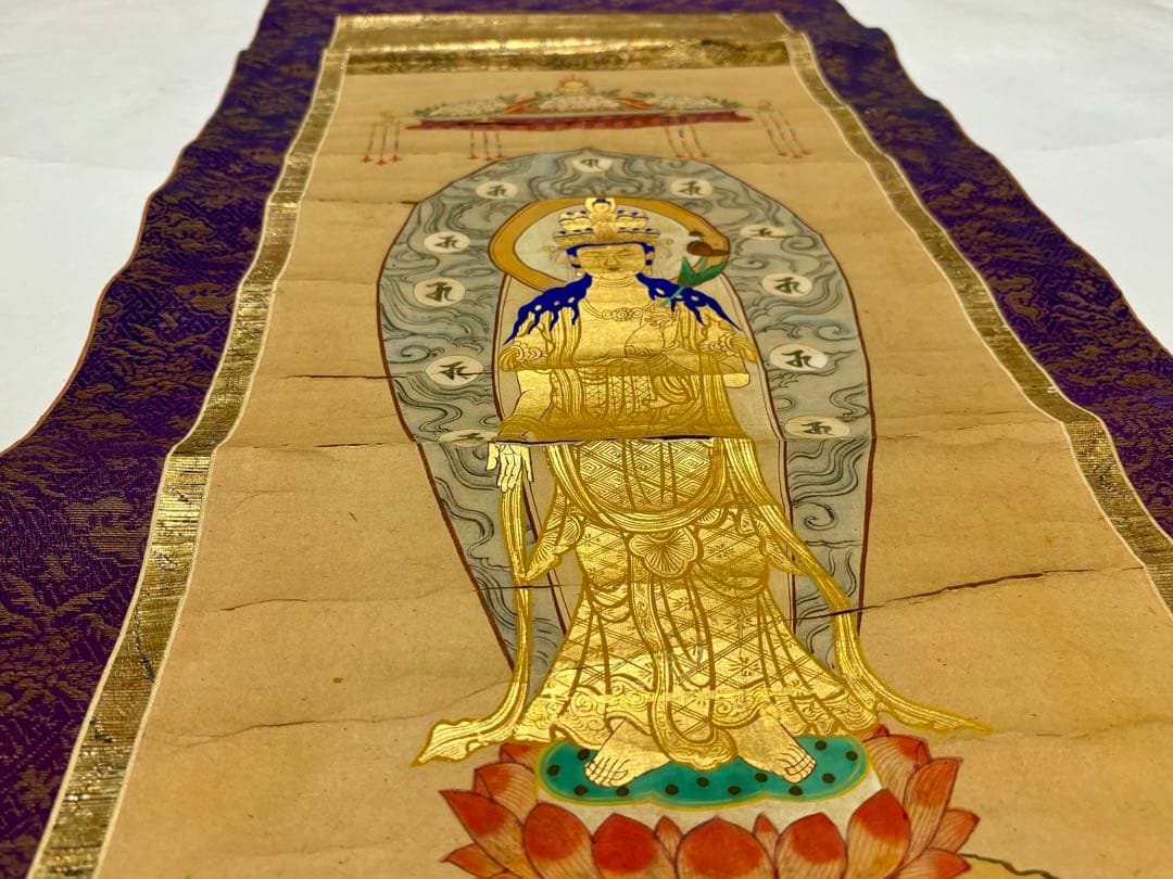 「金彩色木版画 十一面観音菩薩像図」江戸中期頃刊 1幅|仏像 仏画 仏教美術和本