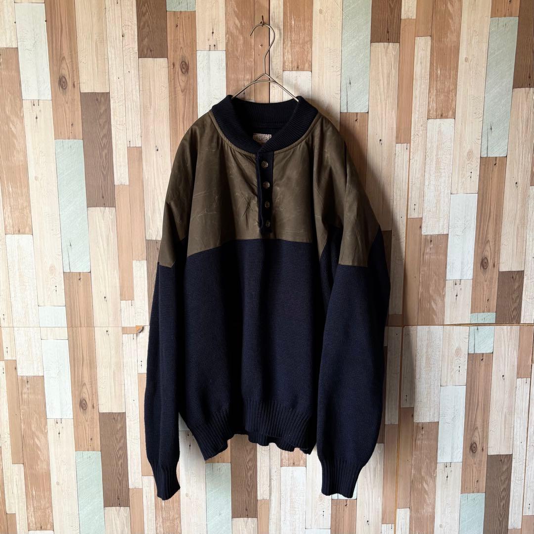 90s 00s FILSON オイルドコットン ヘンリーネック ニットセーター