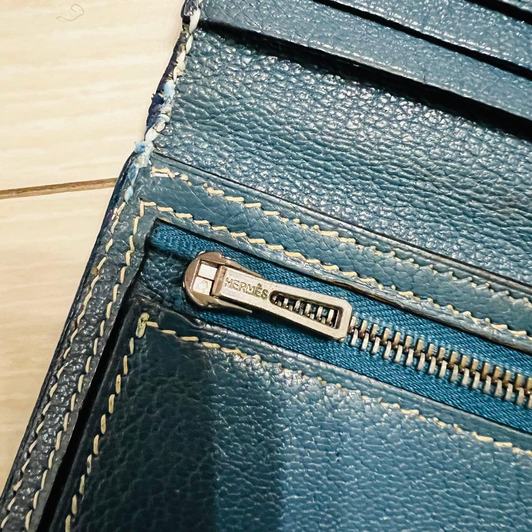 【正規品】HERMES エルメス べアン 長財布 ブルー G刻印