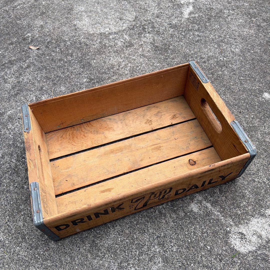 1971年製　70s 7UP ヴィンテージ　木製　ウッド　ボックス　コンテナ