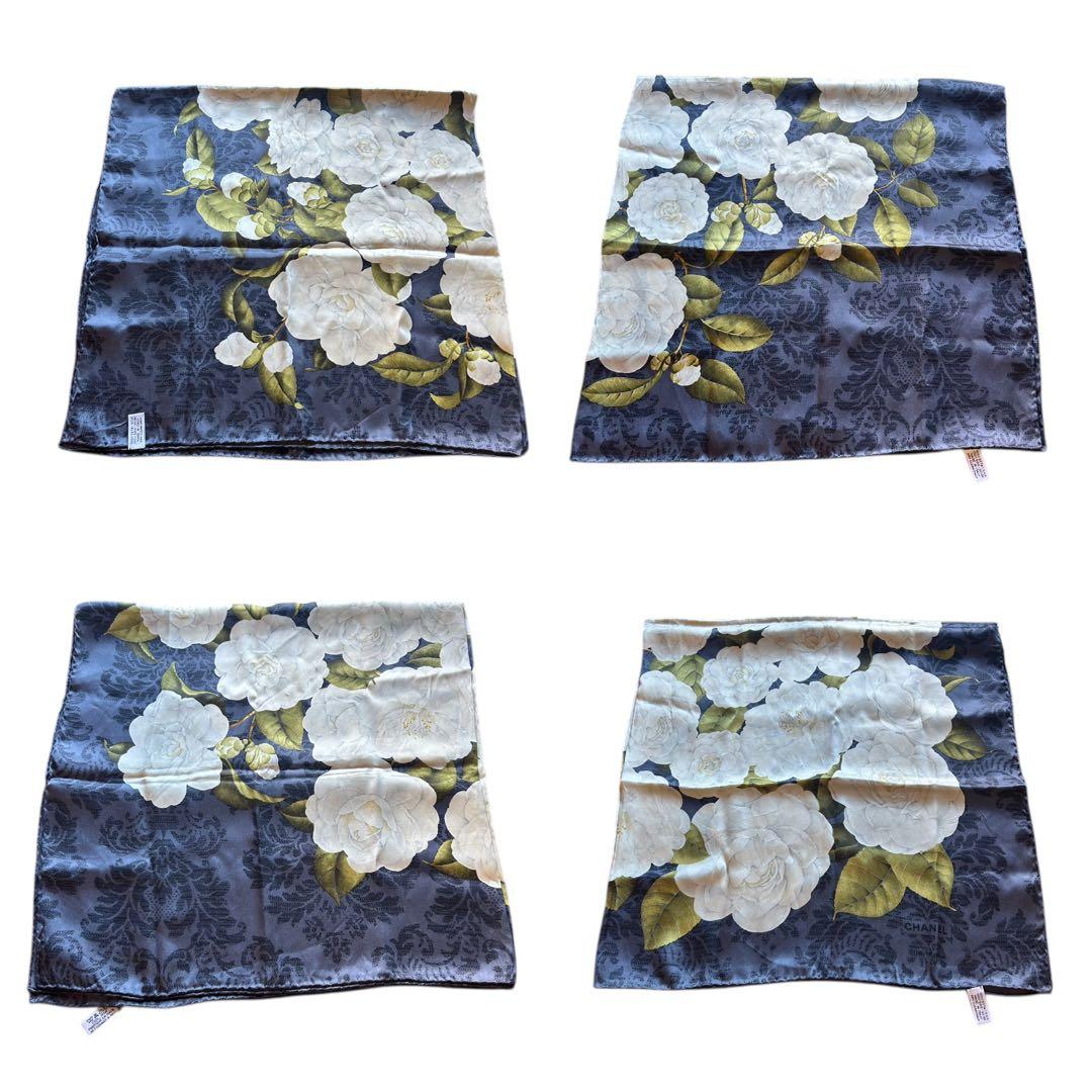 美品‼︎ ◆CHANEL◆ 大判スカーフ/カメリア/ネイビー/85×85/シャネル