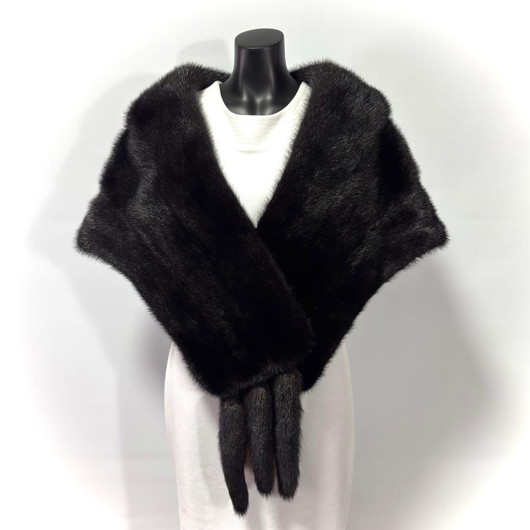 高級】SAGA MINK サガミンク Black ショール ミンクテール 大判