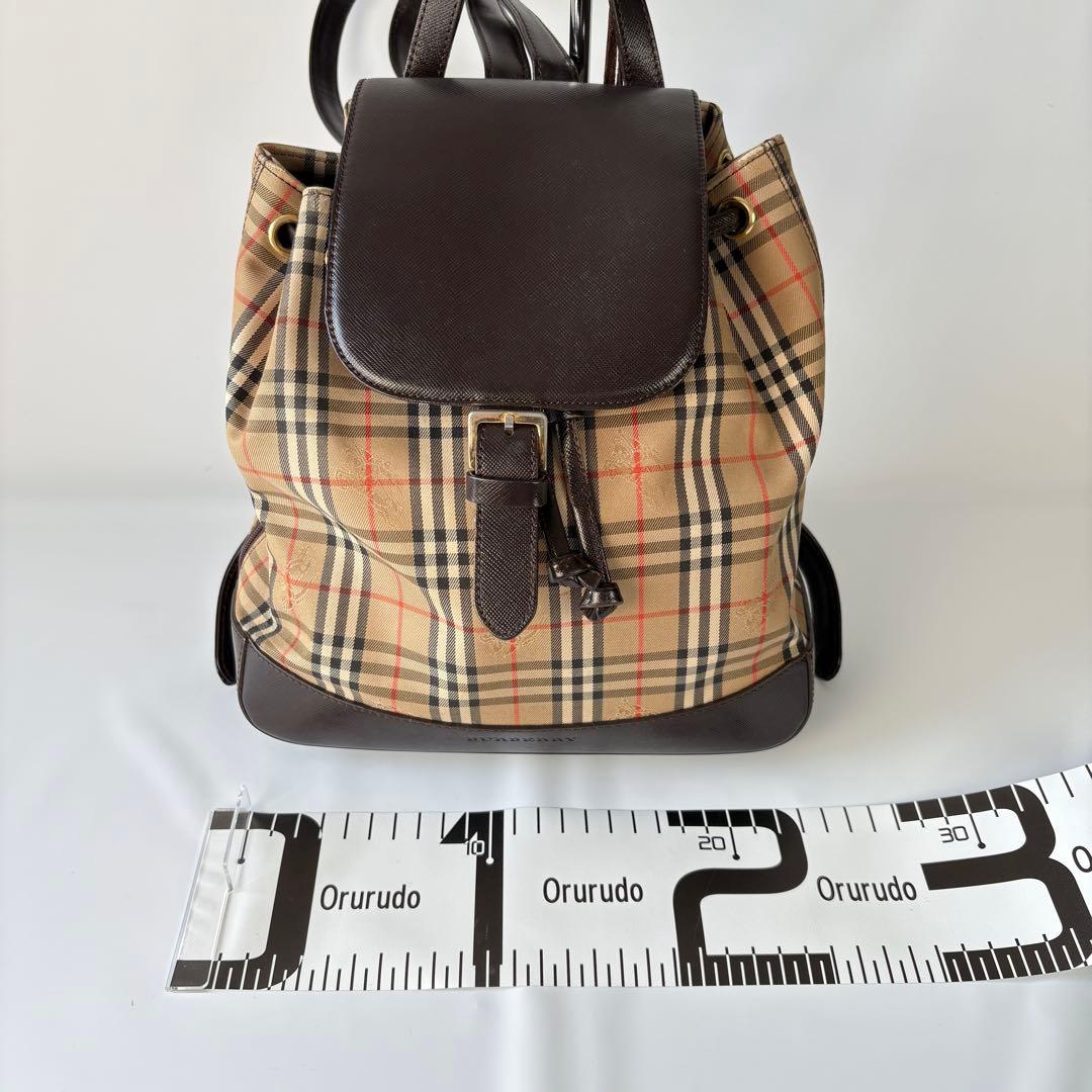 良品　バーバリー リュック 巾着 フラップ ノバチェック シャドーホース