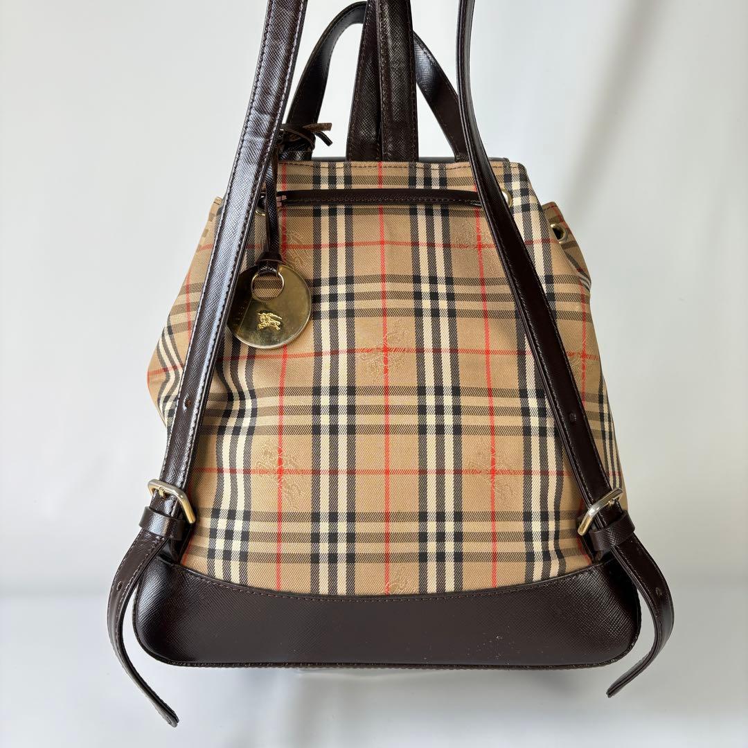 良品　バーバリー リュック 巾着 フラップ ノバチェック シャドーホース