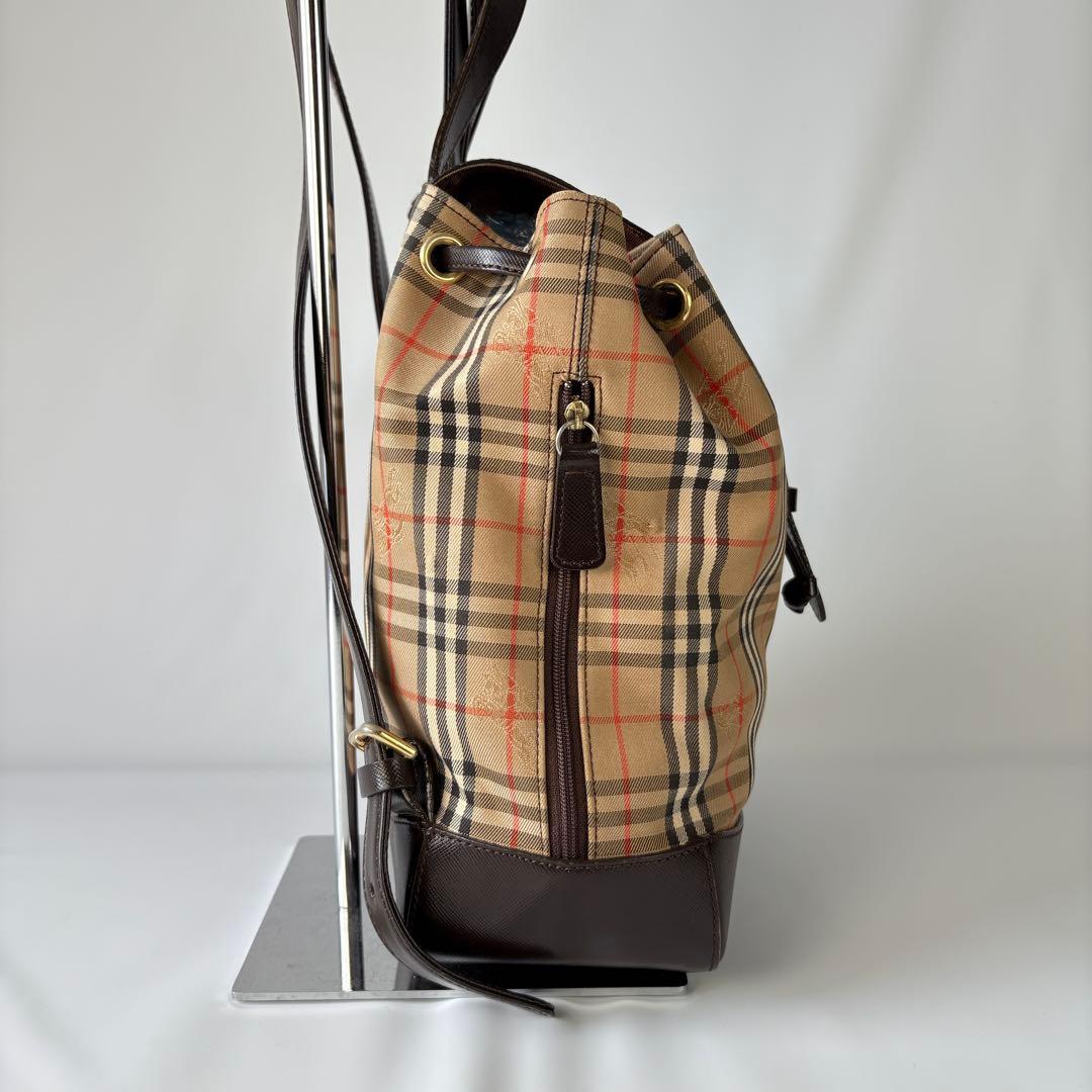良品　バーバリー リュック 巾着 フラップ ノバチェック シャドーホース