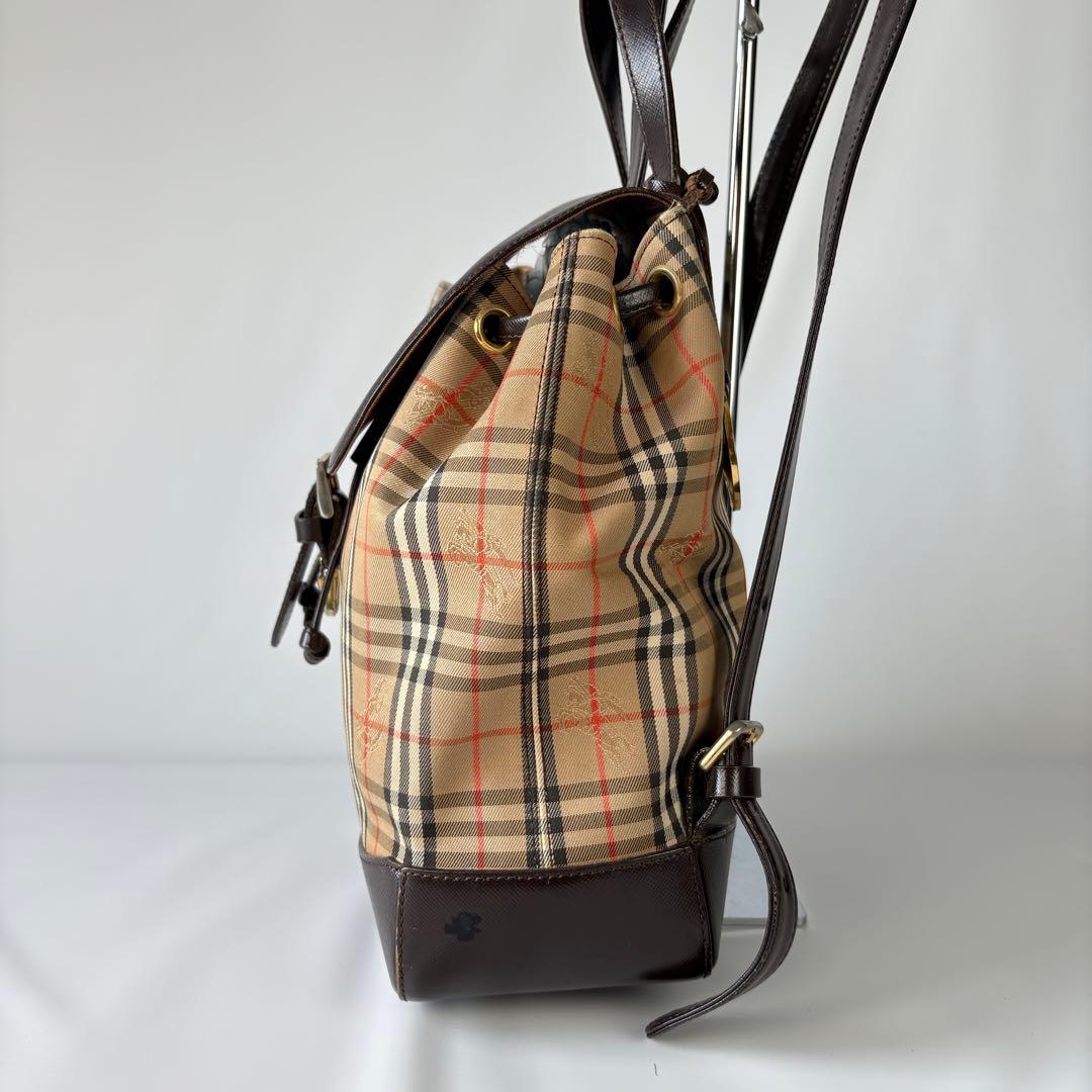 良品　バーバリー リュック 巾着 フラップ ノバチェック シャドーホース