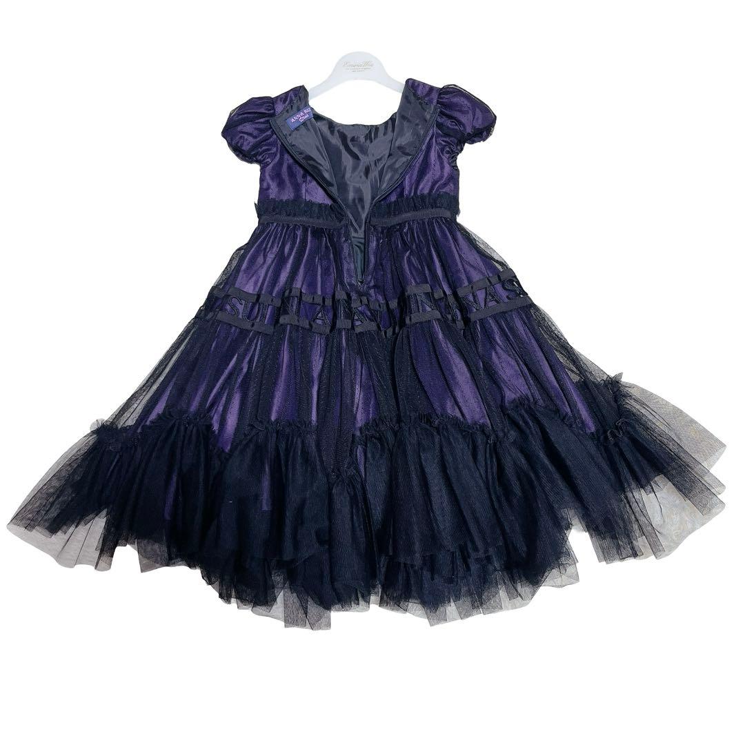 美品✨アナスイミニ　バラ刺繍重ねチュールドレス　パープル　Mサイズ