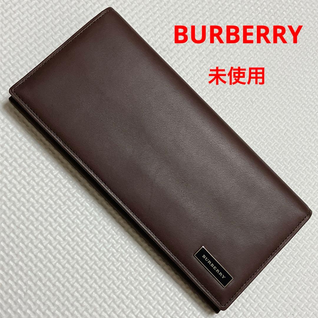 未使用 BURBERRY バーバリー レザー長財布 ノバチェック 濃茶 チョコ