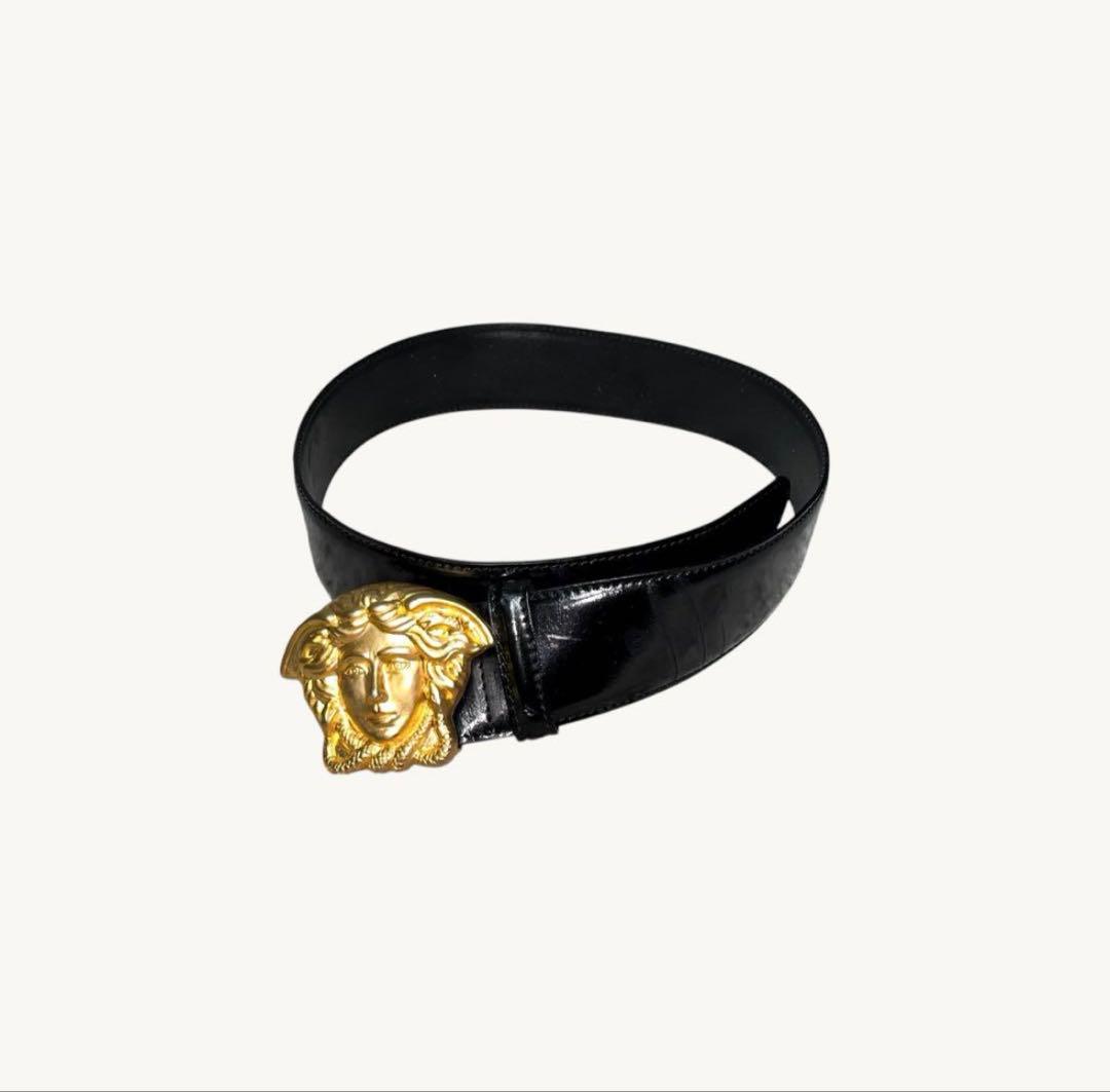 小物 90's VERSACE Medusa backle leather belt
