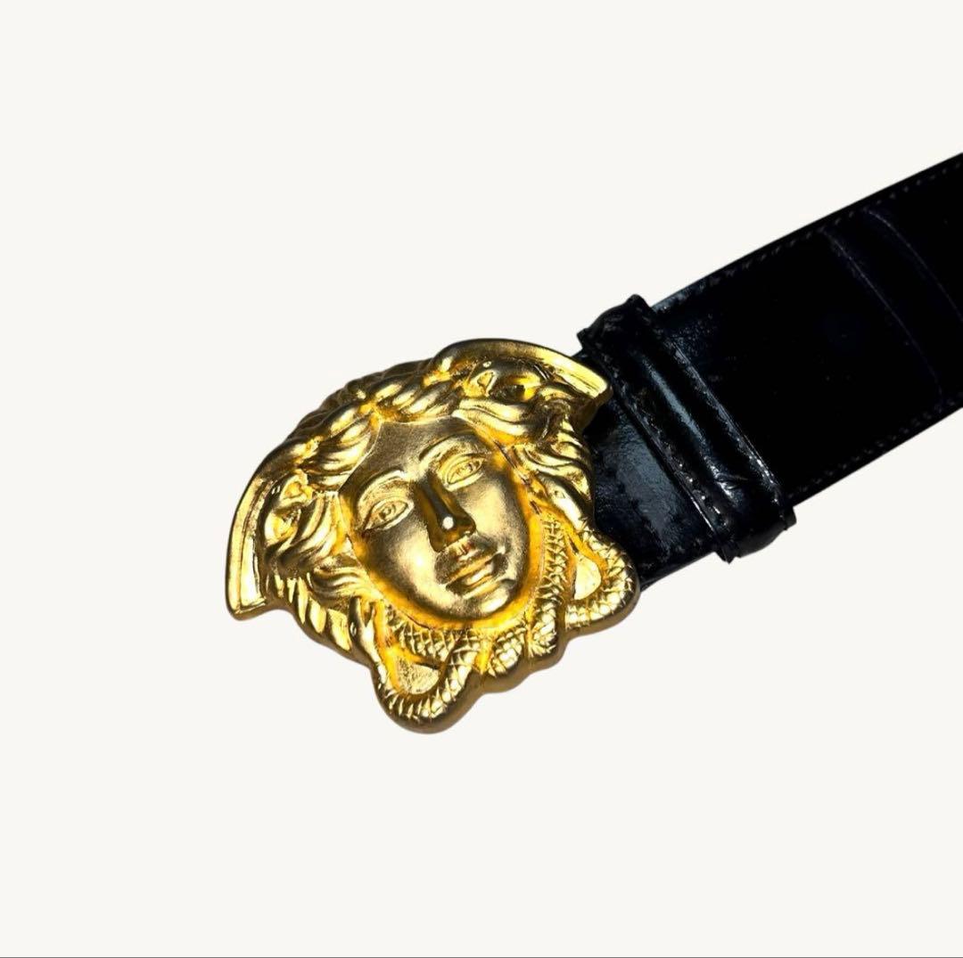 小物 90's VERSACE Medusa backle leather belt
