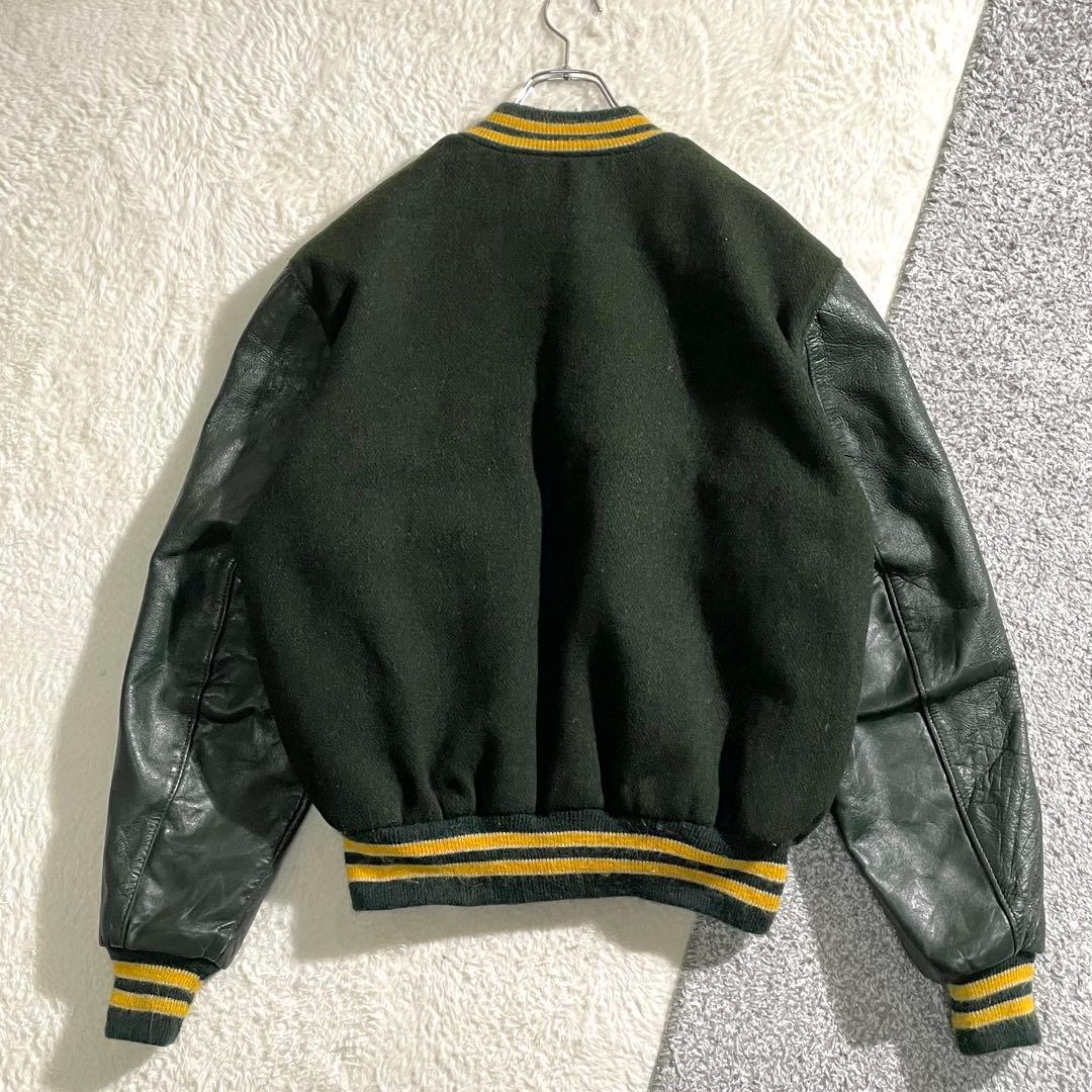 70s80s　DeLONG　ウールスタジャン　USA製　袖レザー　グリーン48