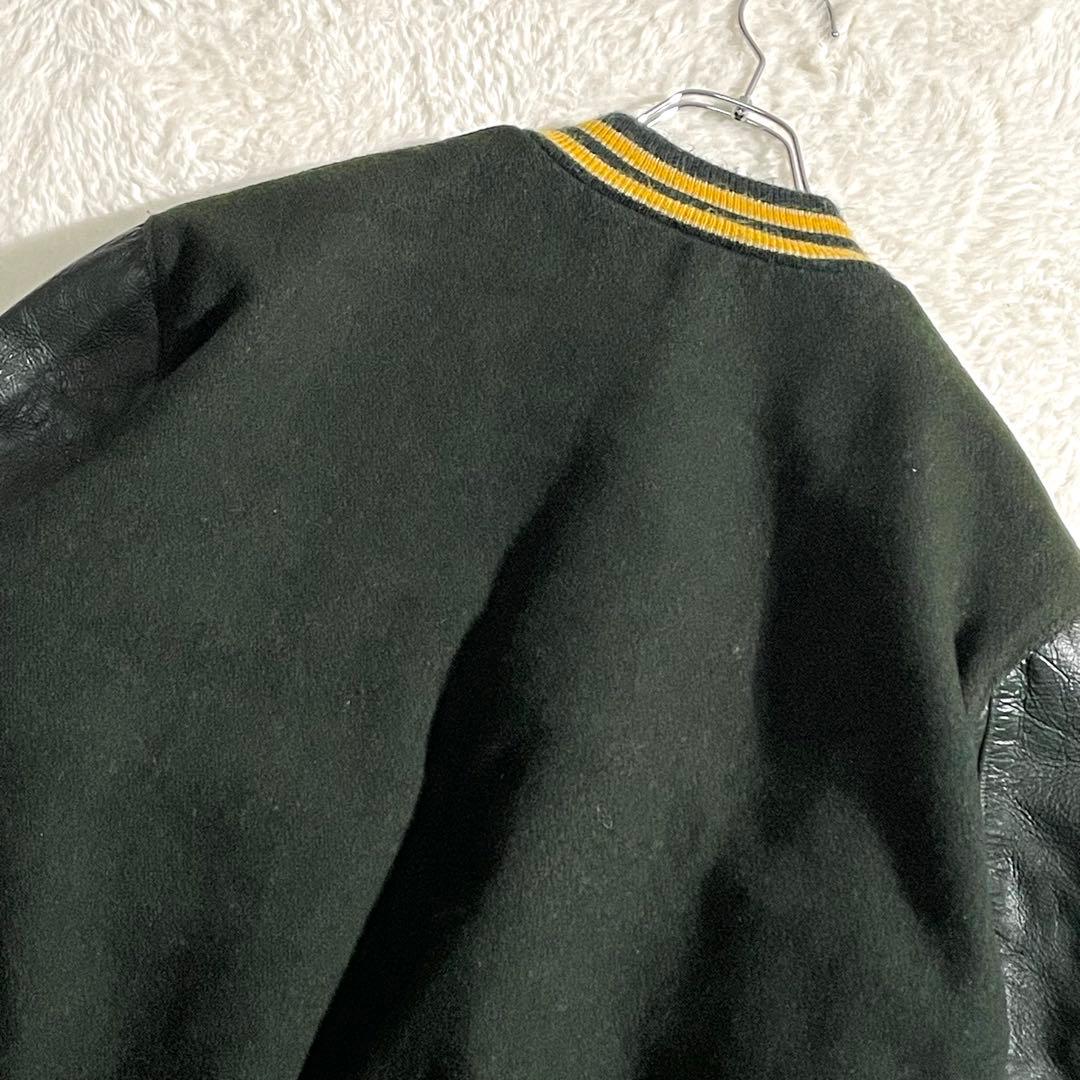 70s80s　DeLONG　ウールスタジャン　USA製　袖レザー　グリーン48