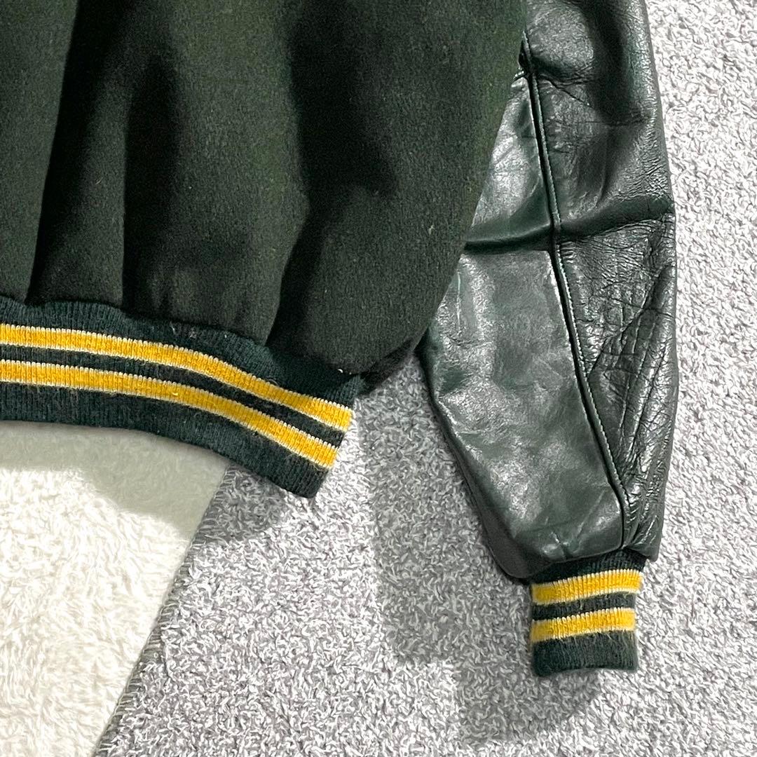 70s80s　DeLONG　ウールスタジャン　USA製　袖レザー　グリーン48