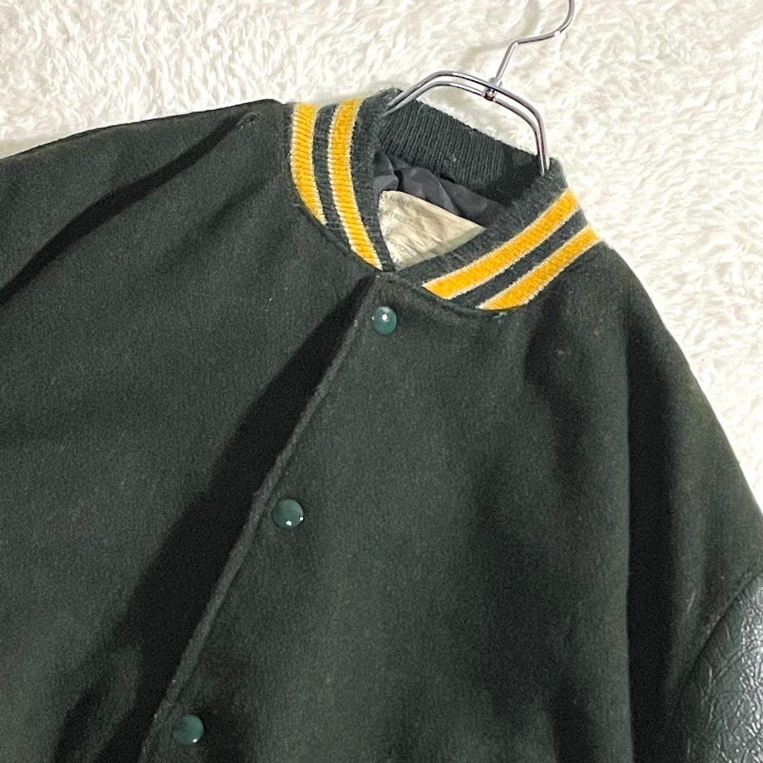 70s80s　DeLONG　ウールスタジャン　USA製　袖レザー　グリーン48