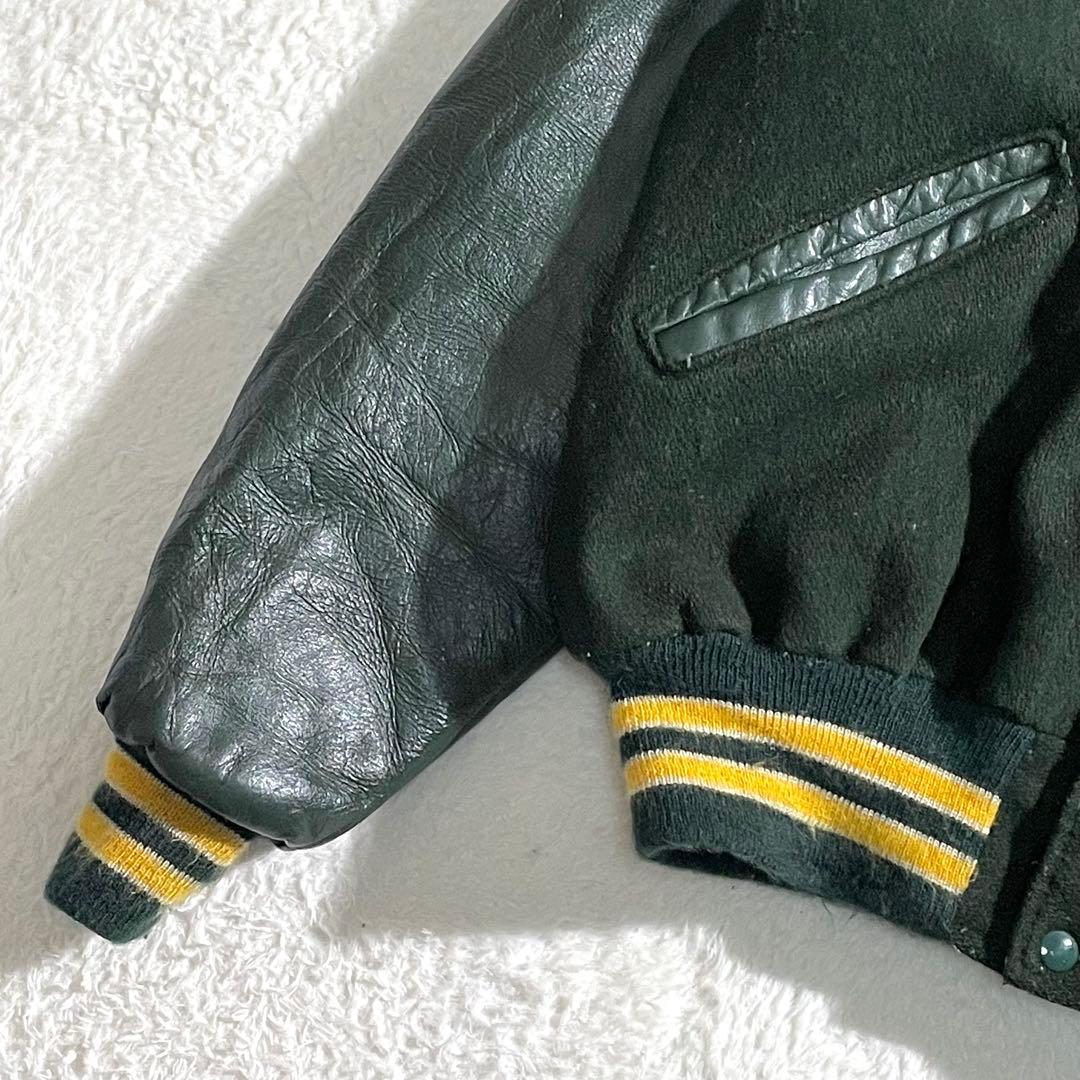 70s80s　DeLONG　ウールスタジャン　USA製　袖レザー　グリーン48