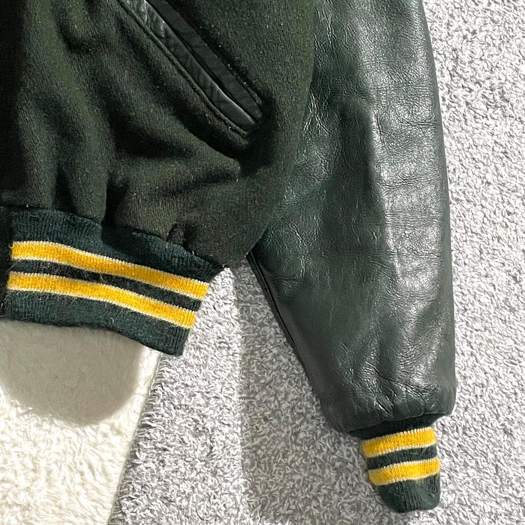 70s80s　DeLONG　ウールスタジャン　USA製　袖レザー　グリーン48