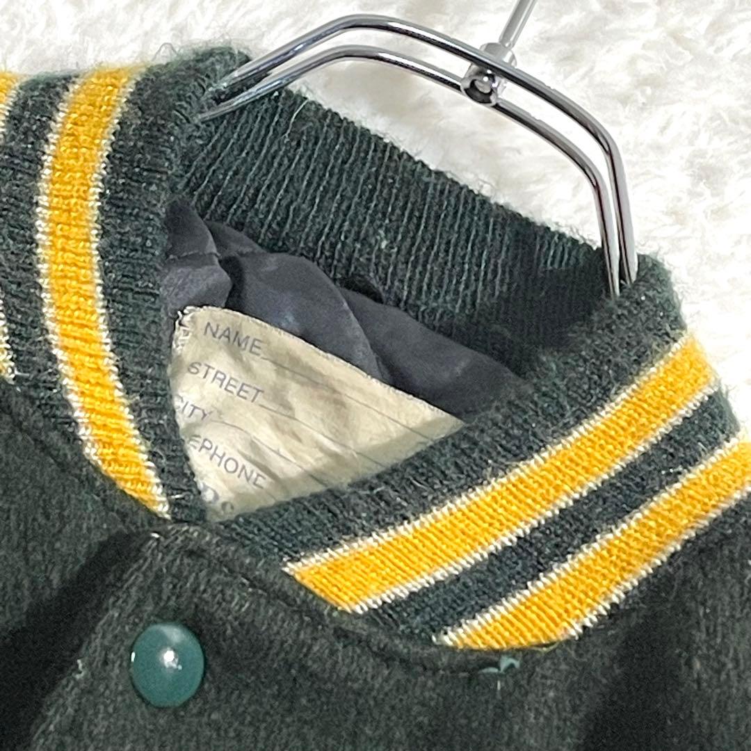 70s80s　DeLONG　ウールスタジャン　USA製　袖レザー　グリーン48