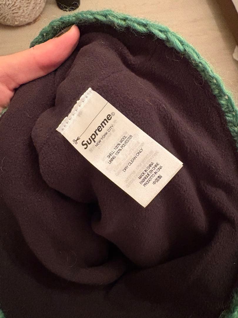 Supreme 花柄 緑 ニット帽