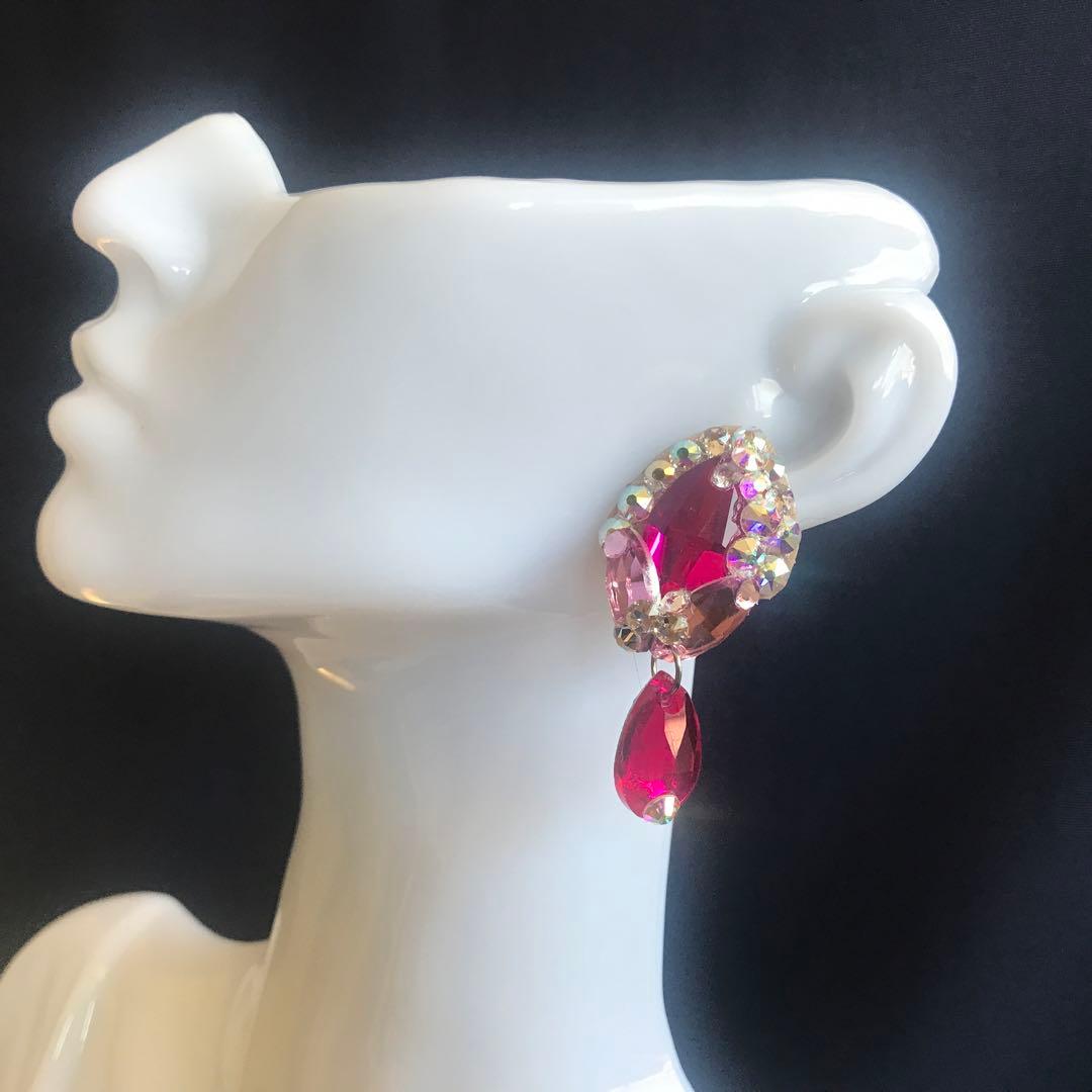 スワロフスキー で飾るピンクピアス　社交ダンス☆ベリーダンス