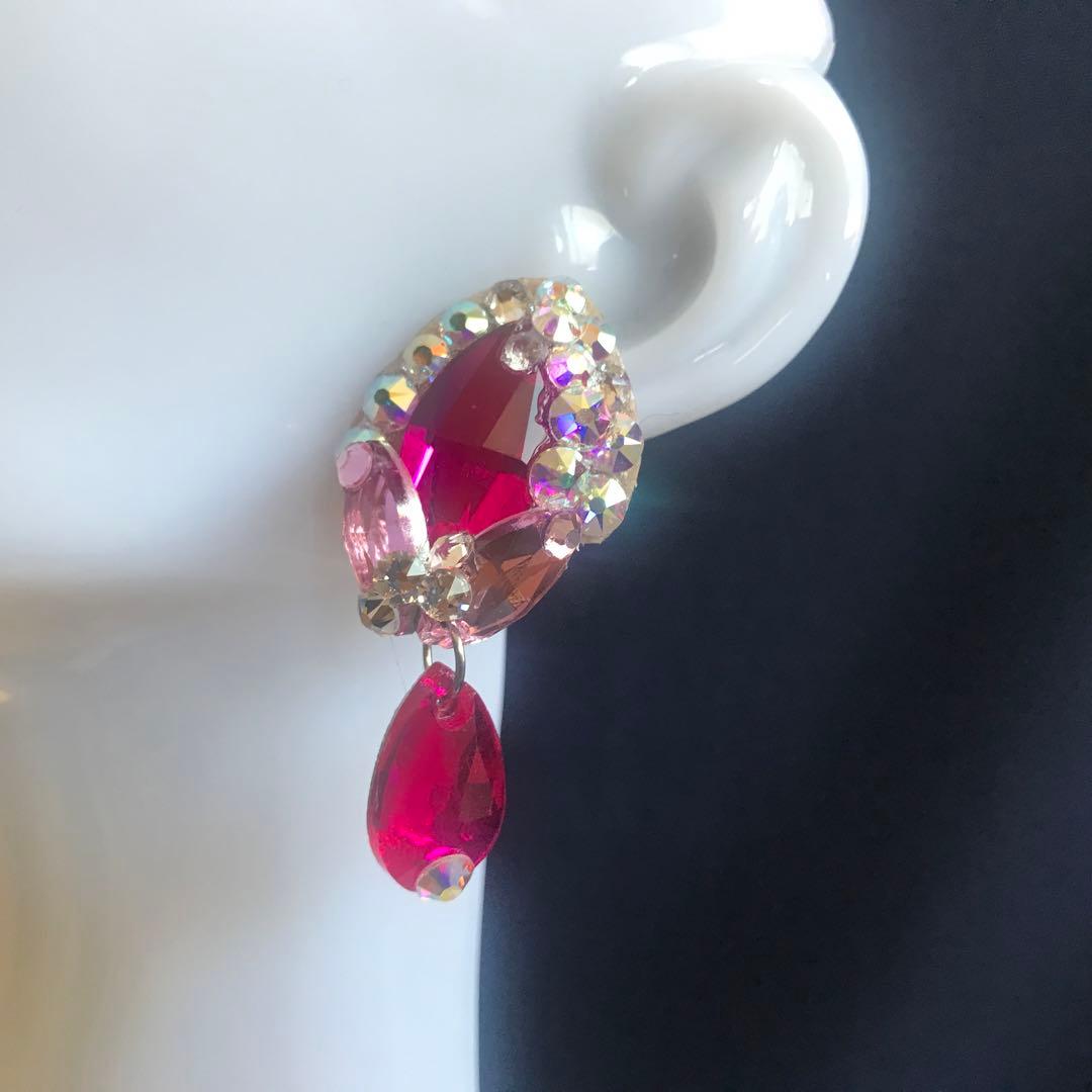 スワロフスキー で飾るピンクピアス　社交ダンス☆ベリーダンス