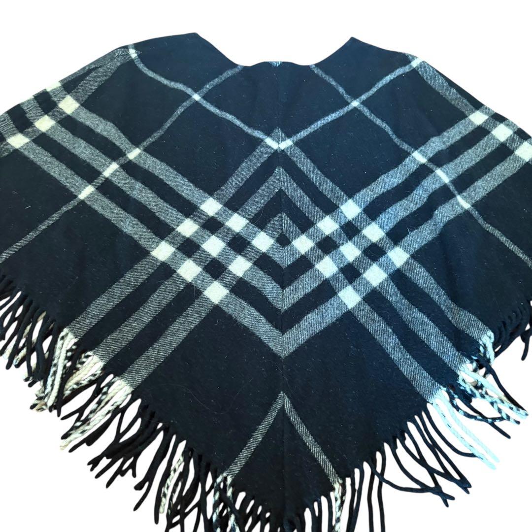 希少✨BURBERRY ノバチェック フリンジポンチョ 黒 バーバリー ケープ