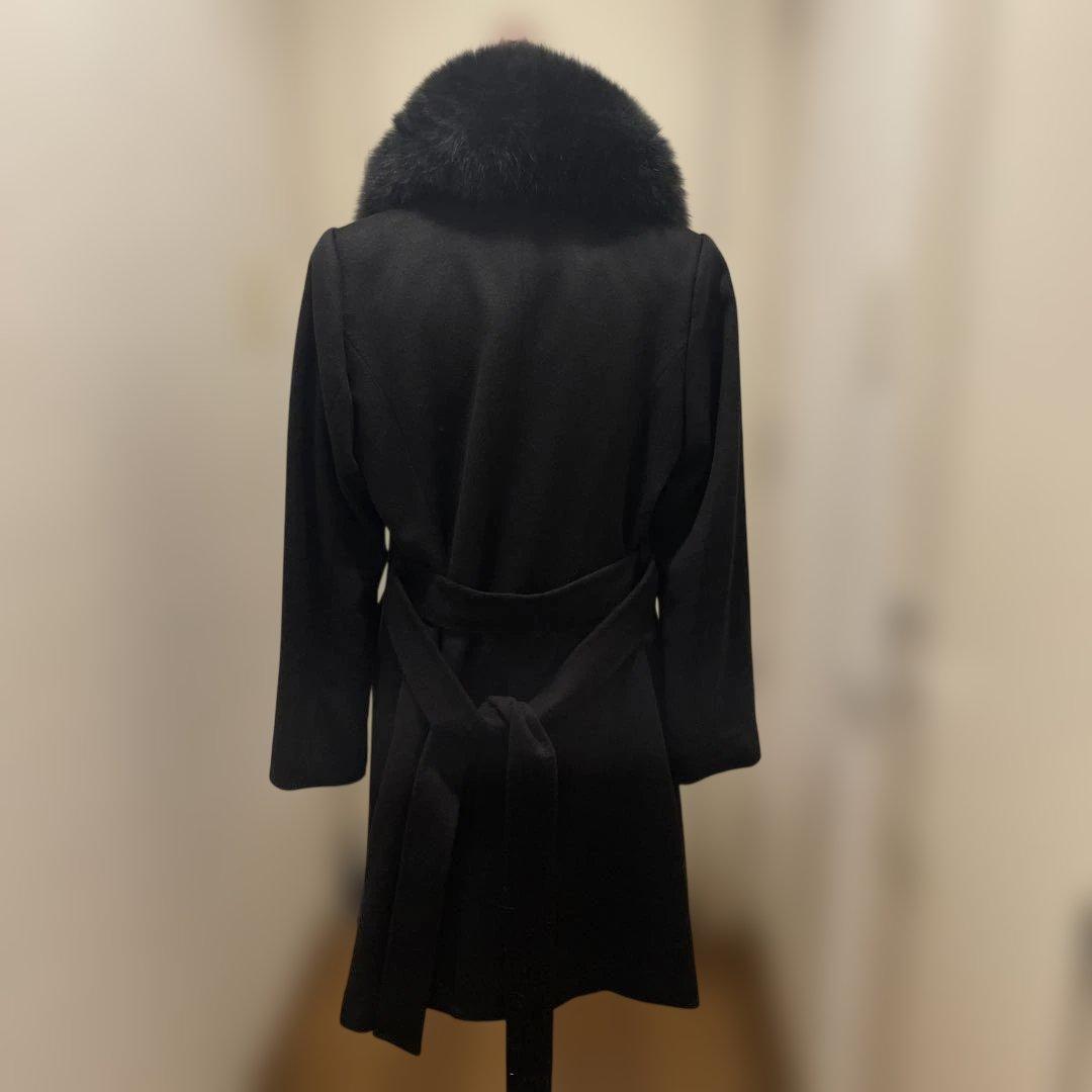 ブルーフォックスファー付きブラックカシミア混ウールロングコート　新品未使用品
