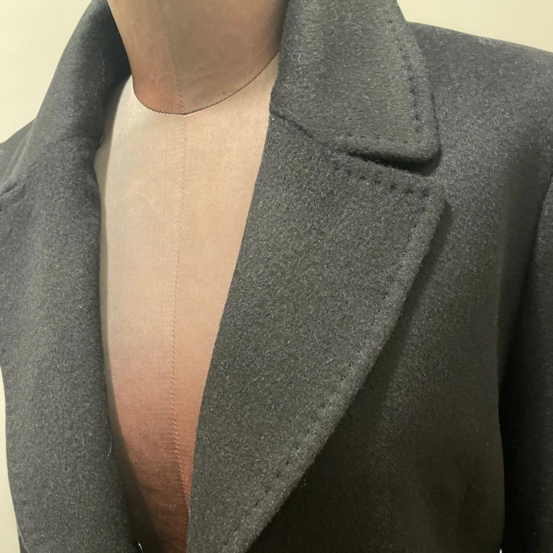 ブルーフォックスファー付きブラックカシミア混ウールロングコート　新品未使用品