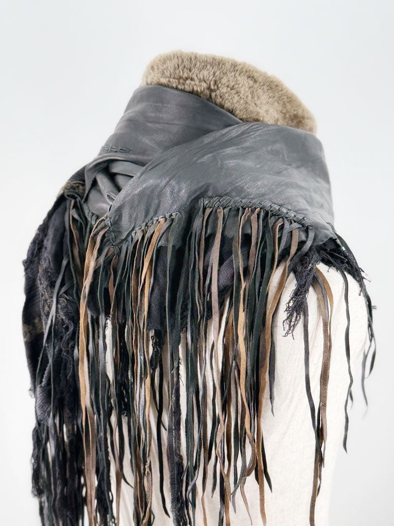 14th Addiction ファー付きレザー混マフラー