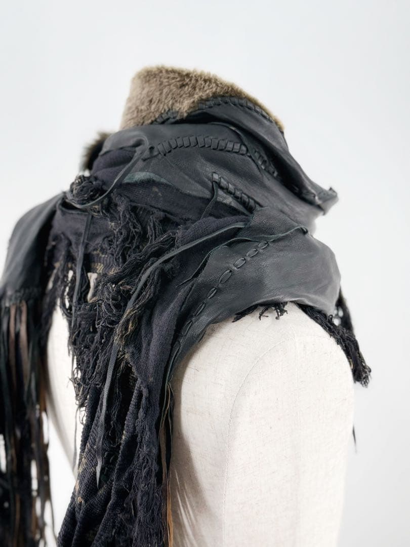 14th Addiction ファー付きレザー混マフラー