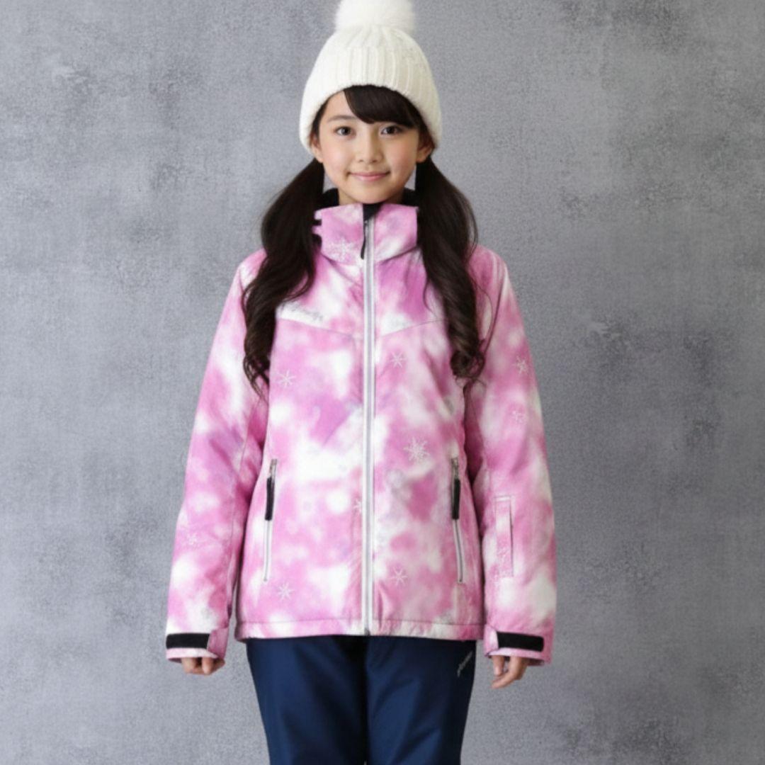 【極美品】Phenix スキーウェア 女の子 150 140 ピンク×紺 結晶柄