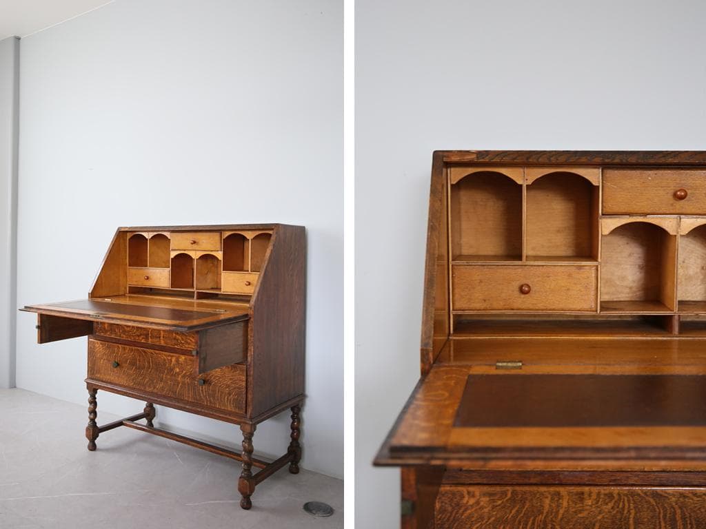 英国アンティーク木製ライティングビューロー/デスク/勉強机チェスト(88-191