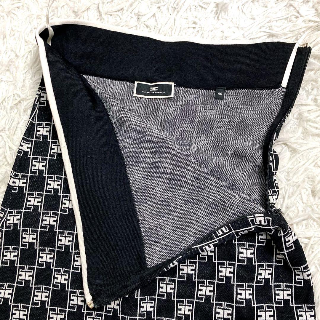 美品✨エリザベッタフランキ ロゴ総柄ニットスカート ブラック