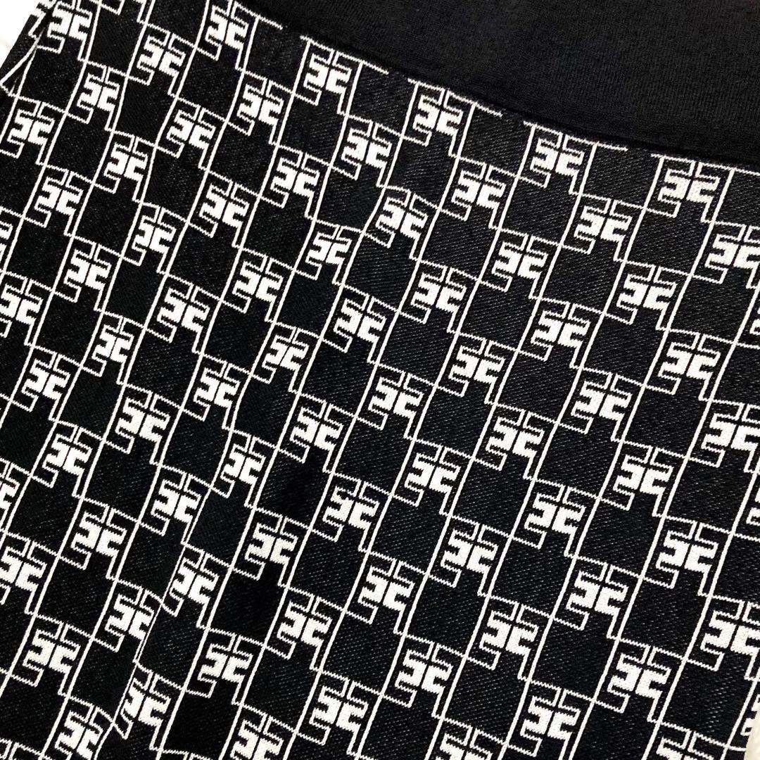 美品✨エリザベッタフランキ ロゴ総柄ニットスカート ブラック