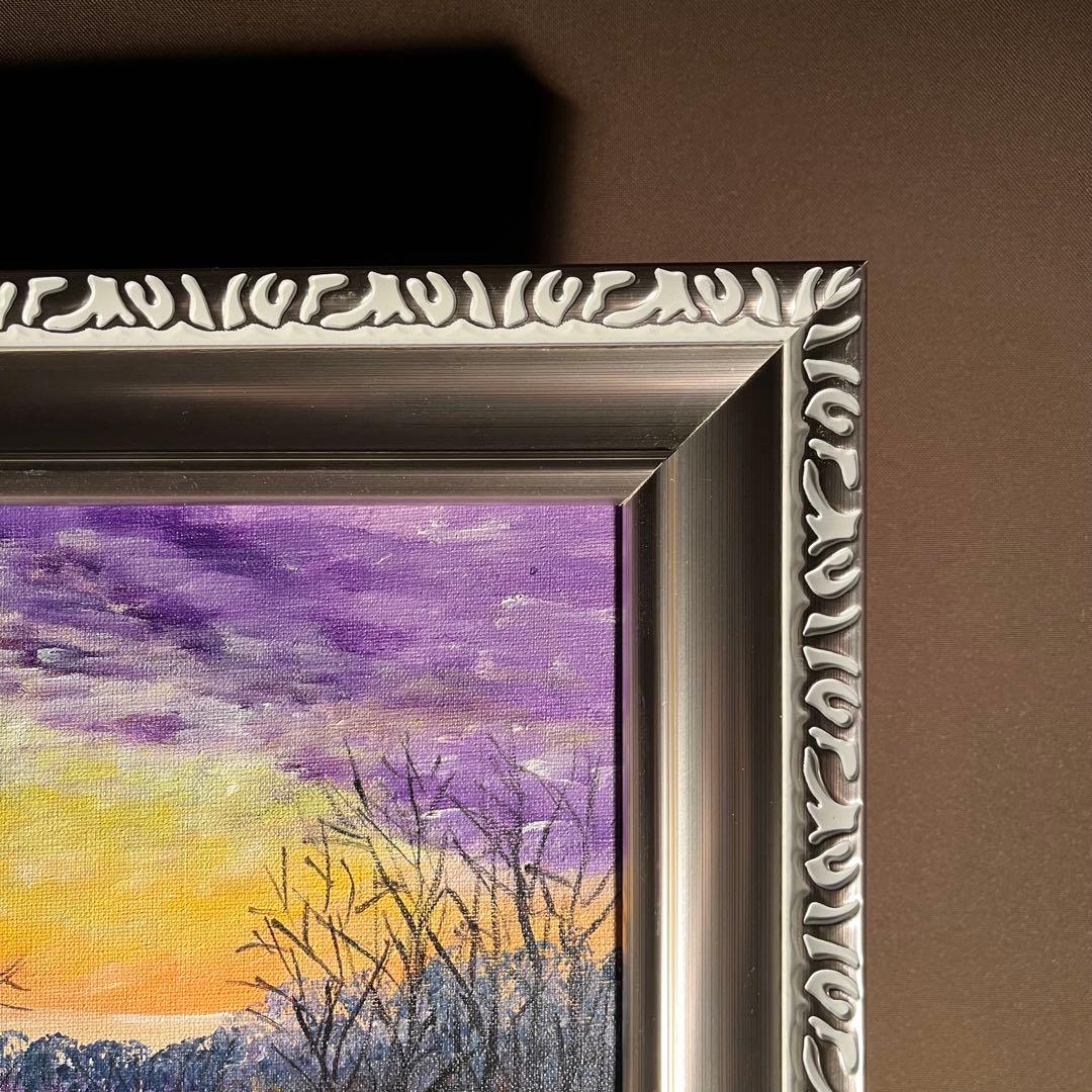 手書き油絵 朱に染まる空 額付 肉筆絵画 インテリア 有名絵画 油彩画