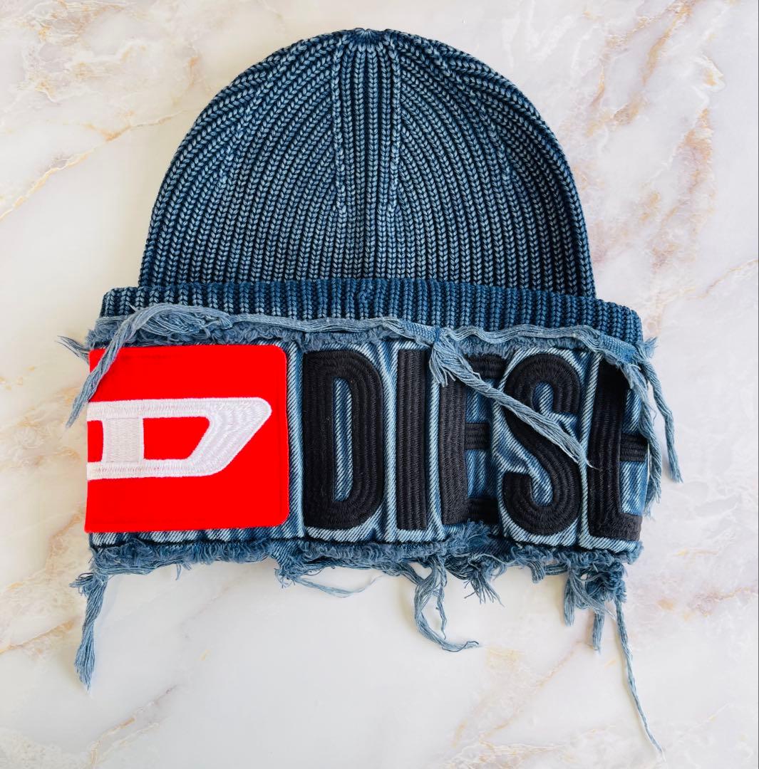 美品DIESEL フリンジ付きニット帽 リブニットキャップ「K-FROK