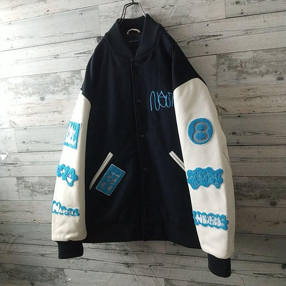 入手困難☆ノーティカ スタックス 袖レザー 刺繍ワッペン スタジャン XXL
